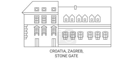 Ilustración de Croacia, Zagreb, Stone Gate viaje hito línea vector ilustración - Imagen libre de derechos