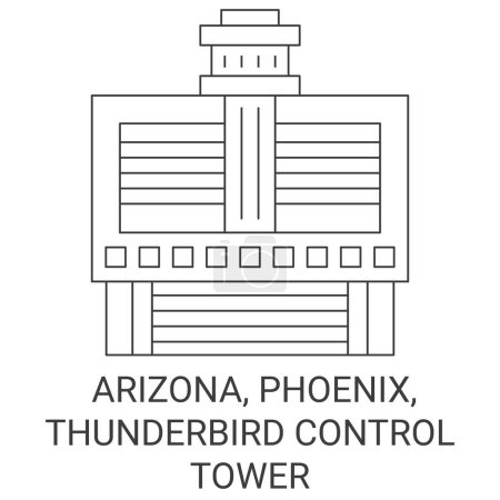 Ilustración de Estados Unidos, Arizona, Phoenix, Thunderbird Torre de Control de viaje hito línea vector ilustración - Imagen libre de derechos