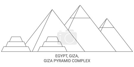 Téléchargez les illustrations : Égypte, Gizeh, Pyramide de Gizeh Illustration vectorielle de ligne de voyage historique complexe - en licence libre de droit
