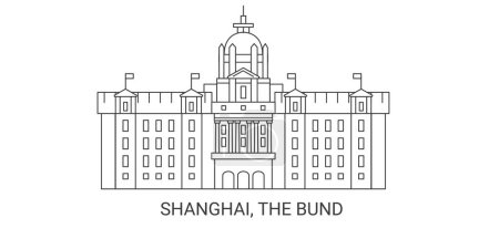 Illustration for China, Shanghai, The Bund, travel landmark line vector illustration - Royalty Free Image