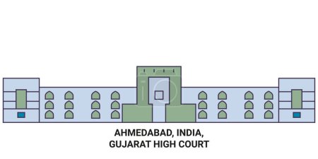Illustration for India, Ahmedabad, Gujarat High Court travel landmark line vector illustration - Royalty Free Image
