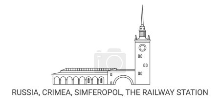 Ilustración de Rusia, Crimea, Simferopol, La estación de tren, la línea de referencia de viaje vector ilustración - Imagen libre de derechos