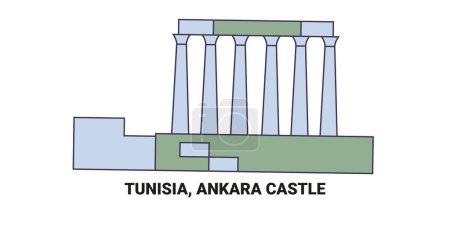 Téléchargez les illustrations : Tunisie, Château d'Ankara, illustration vectorielle de ligne de repère de voyage - en licence libre de droit