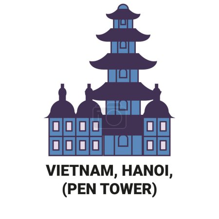 Illustration for Vietnam, Hanoi, Thp Bt Pen Tower travel landmark line vector illustration - Royalty Free Image
