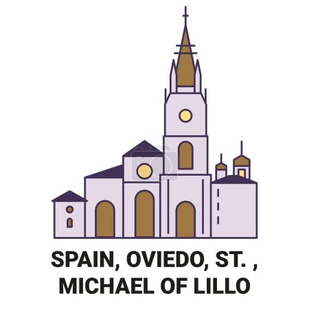 Ilustración de España, Oviedo, San Miguel de Lillo recorrido hito línea vector ilustración - Imagen libre de derechos