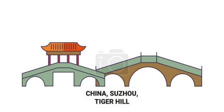 Ilustración de China, Suzhou, Tiger Hill viaje hito línea vector ilustración - Imagen libre de derechos