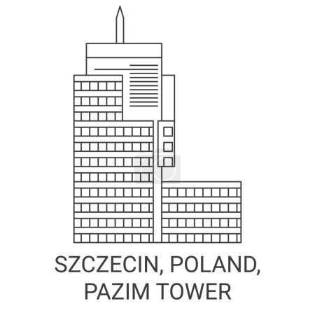 Ilustración de Polonia, Szczecin, Torre Pazim viaje hito línea vector ilustración - Imagen libre de derechos
