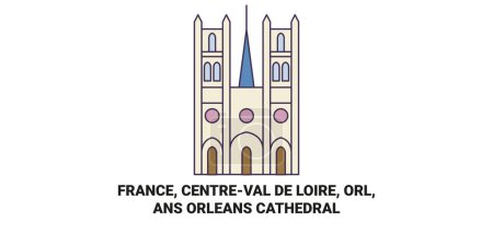 Illustration for France, Centreval De Loire, Orl, Ansorlans Cathedral travel landmark line vector illustration - Royalty Free Image