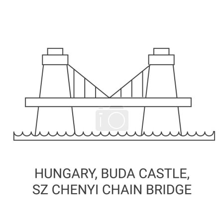 Téléchargez les illustrations : Hongrie, Château de Buda, Szchenyi Chain Bridge Voyage illustration vectorielle de ligne de repère - en licence libre de droit