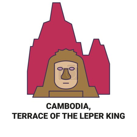 Téléchargez les illustrations : Cambodge, Terrace Of The Leper King illustration vectorielle de ligne de voyage historique - en licence libre de droit