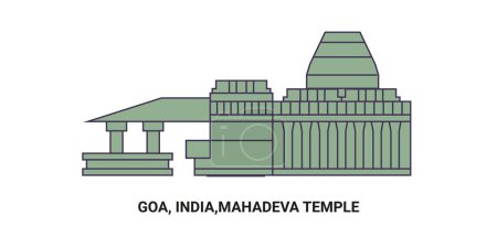 Illustration for India, Goa, Mahadeva Temple travel landmark line vector illustration - Royalty Free Image