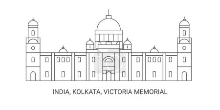 India, Kolkata, Victoria Memorial, travel landmark line vector illustration