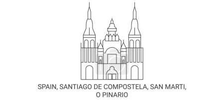 Illustration for Spain, Santiago De Compostela, San Marti, O Pinario travel landmark line vector illustration - Royalty Free Image