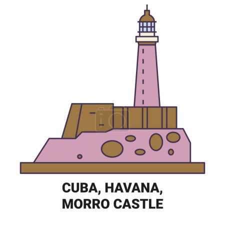 Illustration for Cuba, Havana, Morro Castle travel landmark line vector illustration - Royalty Free Image