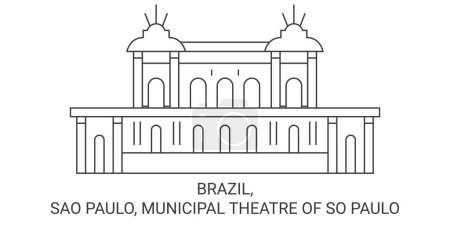 Téléchargez les illustrations : Brésil, Sao Paulo, Théâtre municipal de So Paulo voyages illustration vectorielle de ligne historique - en licence libre de droit