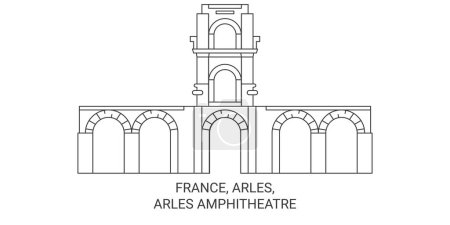 Illustration for France, Arles, Arles Amphitheatre travel landmark line vector illustration - Royalty Free Image
