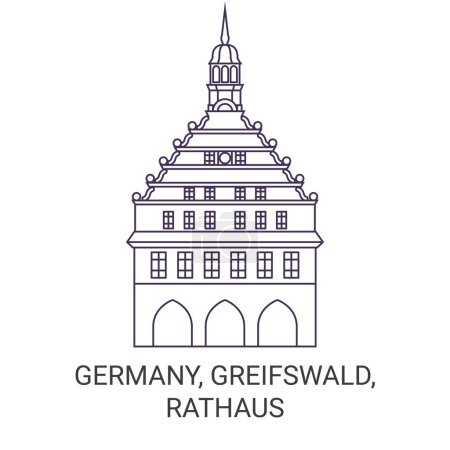 Illustration for Germany, Greifswald, Rathaus travel landmark line vector illustration - Royalty Free Image