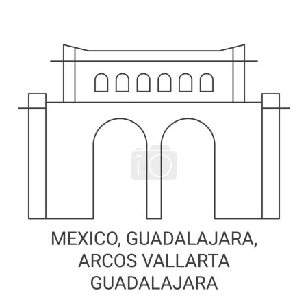 Illustration for Mexico, Guadalajara, Arcos Vallarta Guadalajara travel landmark line vector illustration - Royalty Free Image