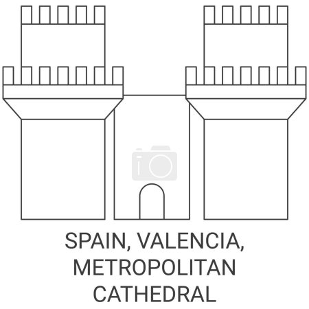 Ilustración de España, Valencia, Metropolitan Cathedralbasilica viaje hito línea vector ilustración - Imagen libre de derechos