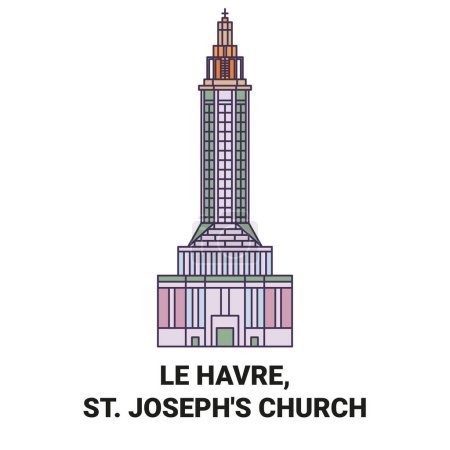 Illustration for France, Le Havre, St. Josephs Church travel landmark line vector illustration - Royalty Free Image