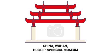 Téléchargez les illustrations : Chine, Wuhan, Musée provincial du Hubei illustration vectorielle de ligne de voyage - en licence libre de droit