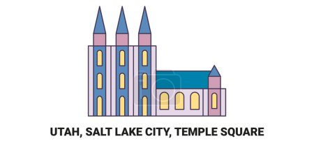 Illustration for United States, Utah, Salt Lake City, Temple Square, travel landmark line vector illustration - Royalty Free Image