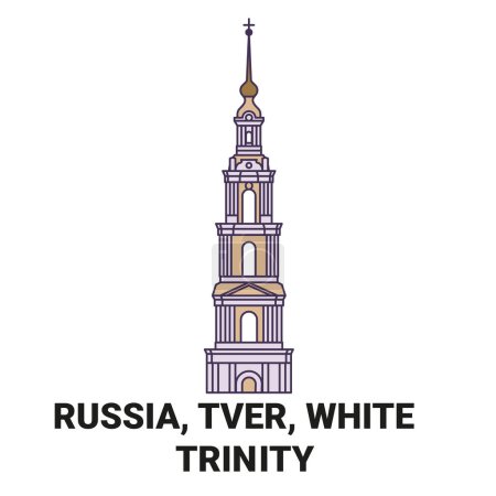 Téléchargez les illustrations : Russie, Tver, White Trinity, illustration vectorielle de ligne de repère de voyage - en licence libre de droit