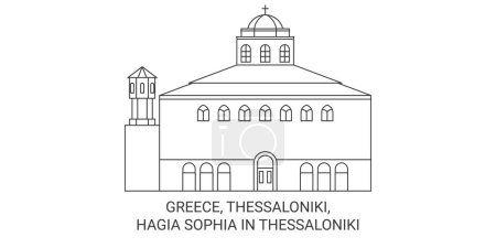 Illustration for Greece, Thessaloniki, Hagia Sophia In Thessaloniki travel landmark line vector illustration - Royalty Free Image