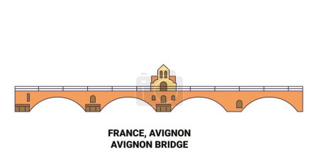 Illustration for France, Avignon, Bridge travel landmark line vector illustration - Royalty Free Image