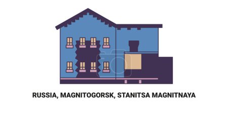 Illustration for Russia, Magnitogorsk, Stanitsa Magnitnaya, travel landmark line vector illustration - Royalty Free Image