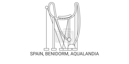 Ilustración de España, Benidorm, Aqualandia, línea de referencia de viaje vector ilustración - Imagen libre de derechos
