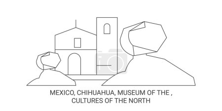 Illustration for Mexico, Chihuahua, Museum Of The , Cultures Of The North travel landmark line vector illustration - Royalty Free Image