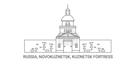 Téléchargez les illustrations : Russie, Novokuznetsk, Forteresse de Kuznetsk, illustration vectorielle de ligne de repère de voyage - en licence libre de droit