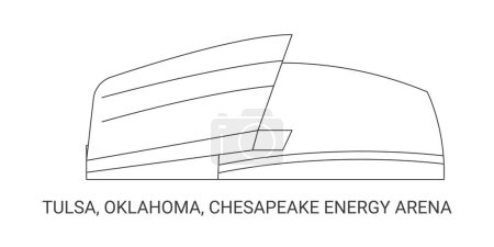 Téléchargez les illustrations : États-Unis, Tulsa, Oklahoma, Chesapeake Energy Arena, illustration vectorielle de ligne de repère de voyage - en licence libre de droit