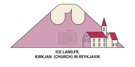 Illustration for Iceland, Kirkjan In Reykjavk travel landmark line vector illustration - Royalty Free Image