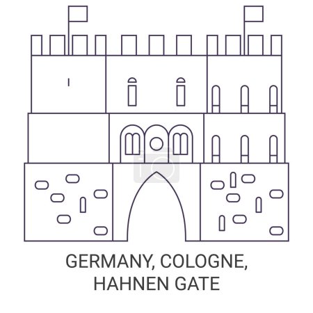 Téléchargez les illustrations : Allemagne, Cologne, Hahnen Gate illustration vectorielle de ligne de voyage historique - en licence libre de droit