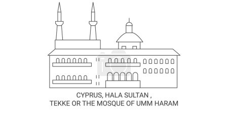 Téléchargez les illustrations : Chypre, Hala Sultan, Tekke ou la mosquée d'Umm Haram voyage illustration vectorielle ligne historique - en licence libre de droit