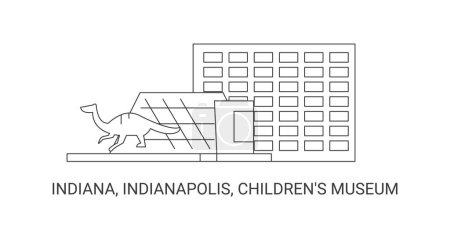 Téléchargez les illustrations : États-Unis, Indiana, Indianapolis, Childrens Museum, illustration vectorielle de ligne de repère de voyage - en licence libre de droit