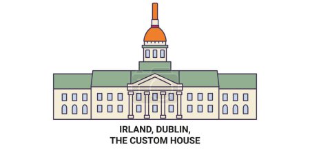 Téléchargez les illustrations : Irlande, Dublin, La Maison des douanes illustration vectorielle de ligne de voyage historique - en licence libre de droit