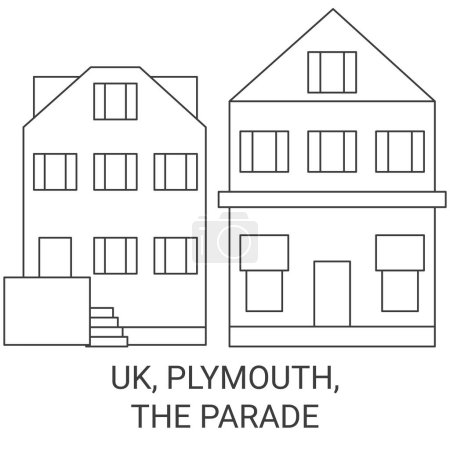 Ilustración de Inglaterra, Plymouth, El Desfile de viaje hito línea vector ilustración - Imagen libre de derechos