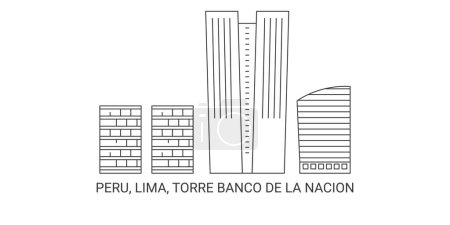 Téléchargez les illustrations : Pérou, Lima, Torre Banco De La Nacion voyages illustration vectorielle de ligne historique - en licence libre de droit