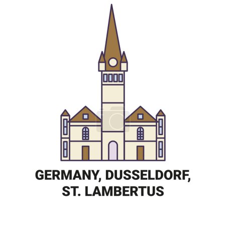 Téléchargez les illustrations : Allemagne, Düsseldorf, St. Illustration vectorielle de ligne de repère de voyage Lambertus - en licence libre de droit