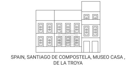 Ilustración de España, Santiago De Compostela, Museo Casa De La Troya recorrido hito línea vector ilustración - Imagen libre de derechos