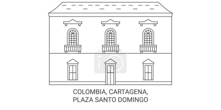 Illustration for Colombia, Cartagena, Plaza Santo Domingo travel landmark line vector illustration - Royalty Free Image