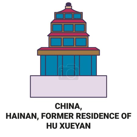 Téléchargez les illustrations : Chine, Hainan, Ancienne Résidence de Voyage Hu Xueyan illustration vectorielle de ligne historique - en licence libre de droit