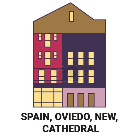 Illustration for Spain, Oviedo, New Cathedral travel landmark line vector illustration - Royalty Free Image