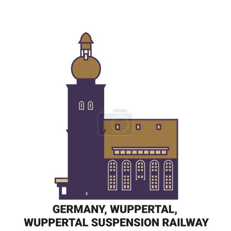 Illustration for Germany, Wuppertal, Wuppertal Suspension Railway travel landmark line vector illustration - Royalty Free Image