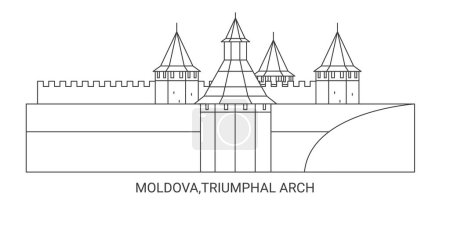 Illustration for Moldova,Triumphal Arch, travel landmark line vector illustration - Royalty Free Image