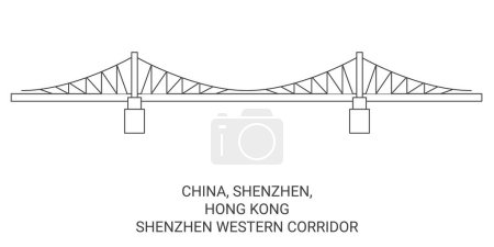 Ilustración de China, Shenzhen, Hong Kongshenzhen Western Corridor recorrido hito línea vector ilustración - Imagen libre de derechos
