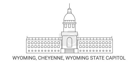 Ilustración de Estados Unidos, Wyoming, Cheyenne, Wyoming Capitolio del Estado, la línea de referencia de viaje vector ilustración - Imagen libre de derechos